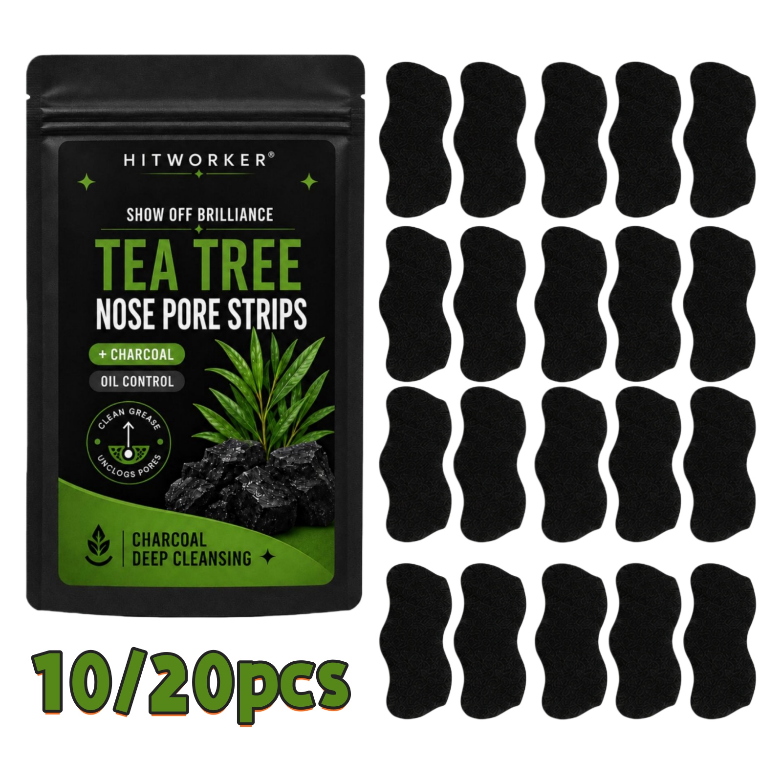 Charcoal Pore Strip - 10/20Pcs 블랙 블랙헤드 리무버 코 스트립,